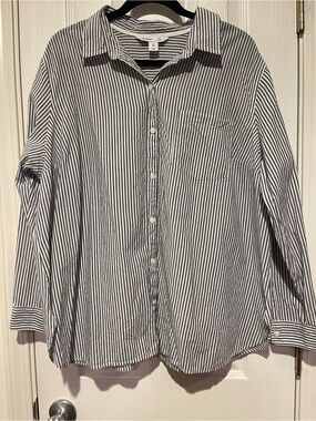 Striped Button-Up Shirt — Blue and White Stripe